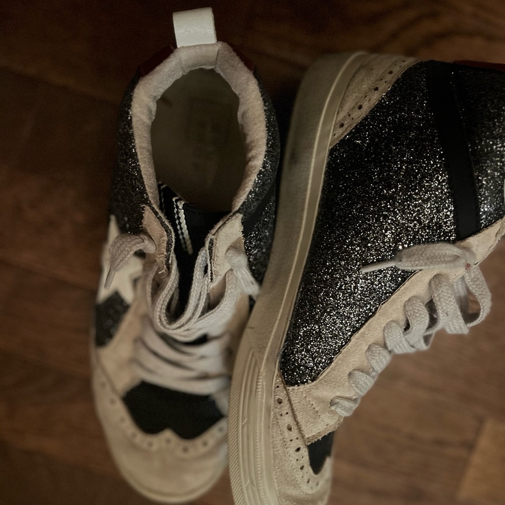ShuShop Glittery Black and Cream High-Top Sneakers